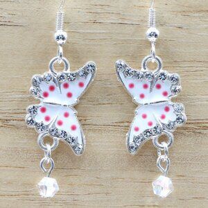 Pink Polka Dot Butterfly Drop Earrings | Handmade